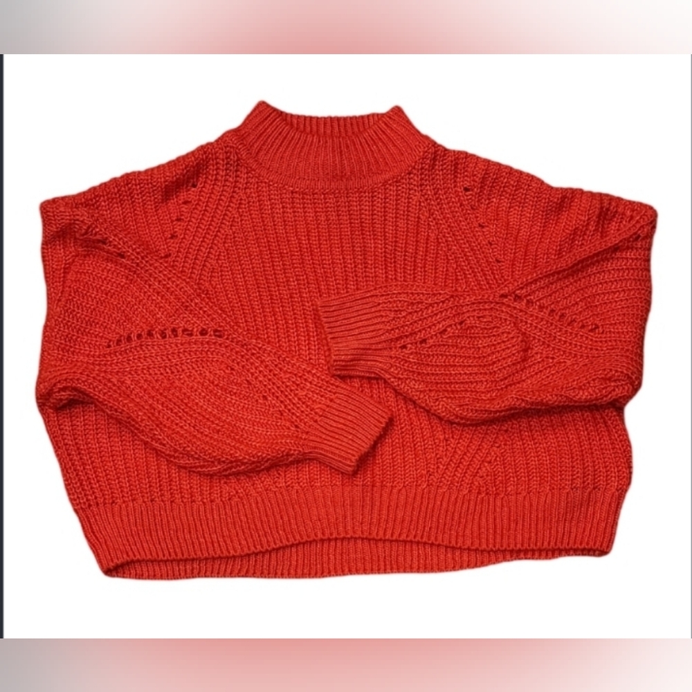 H&M Red knit mock turtleneck oversized cropped sweater, size L